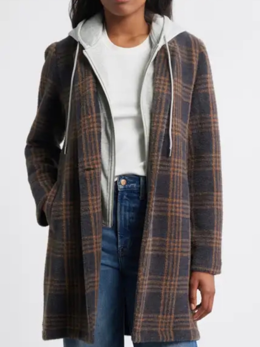 Thread & Supply Plaid Coat with Bib Hoodie